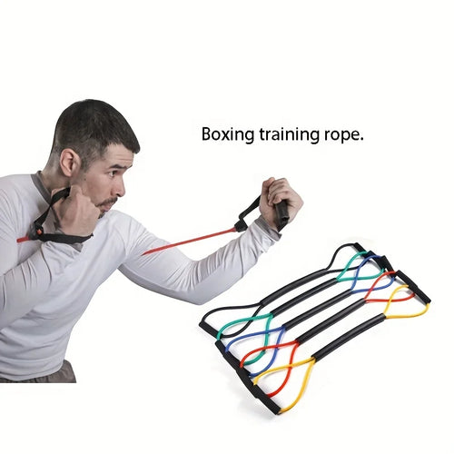 Homme s'entraînant avec la corde de boxe élastique TAURYX fixée autour du cou, mouvement d'esquive