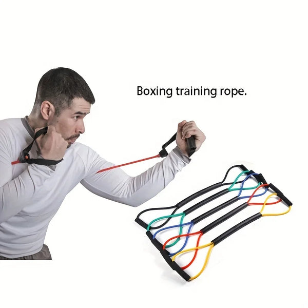 Homme s'entraînant avec la corde de boxe élastique TAURYX fixée autour du cou, mouvement d'esquive